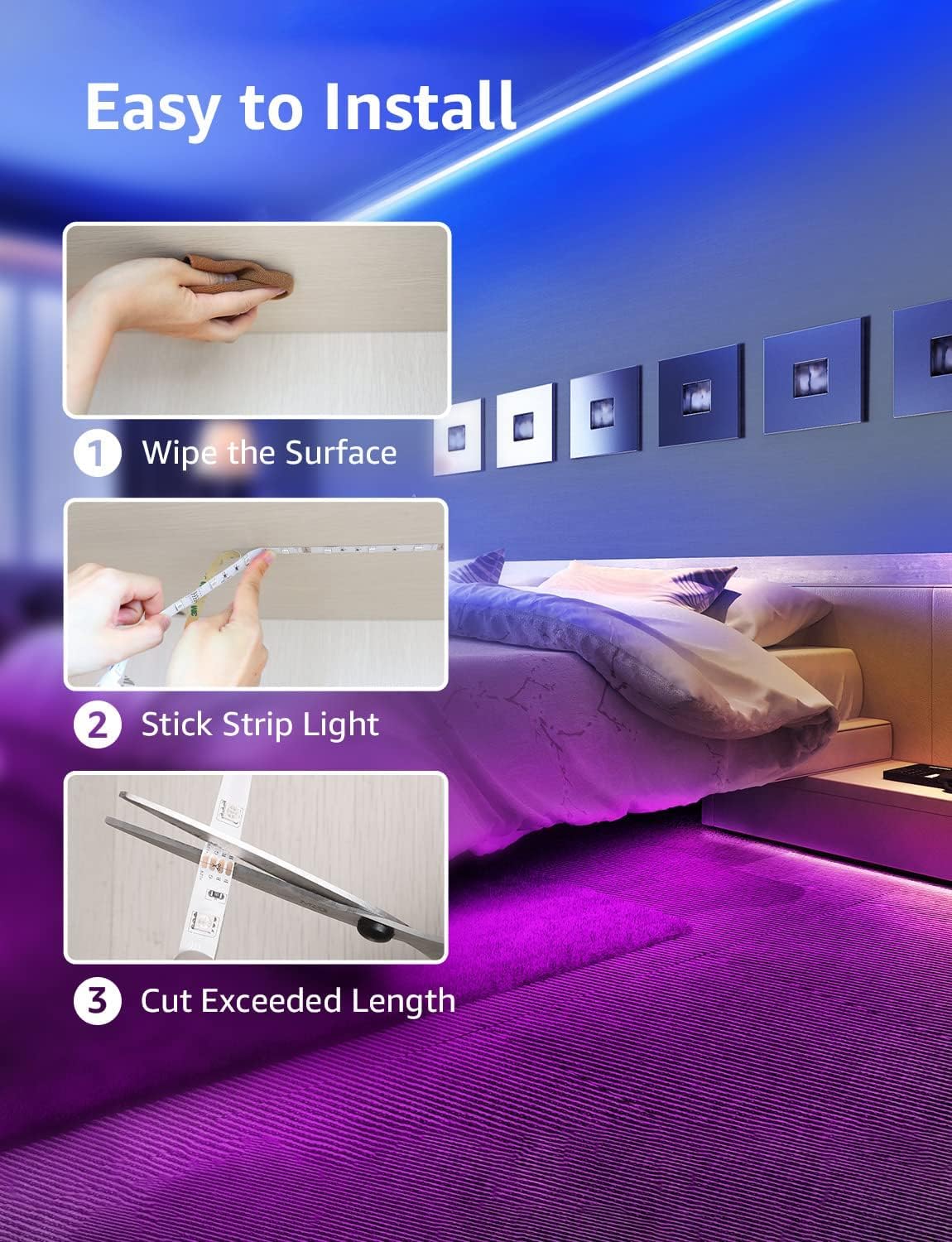 Lepro LED Strip 15M(2x7.5M) RGB Set, 5050 SMD 450 LEDs Streifen, 12V, LED Band Selbstklebend, Flexibel LED Lichtband, LED Lichterkette IP20, LED Leiste Kette Dimmbar, Netzteil und Controller enthalten