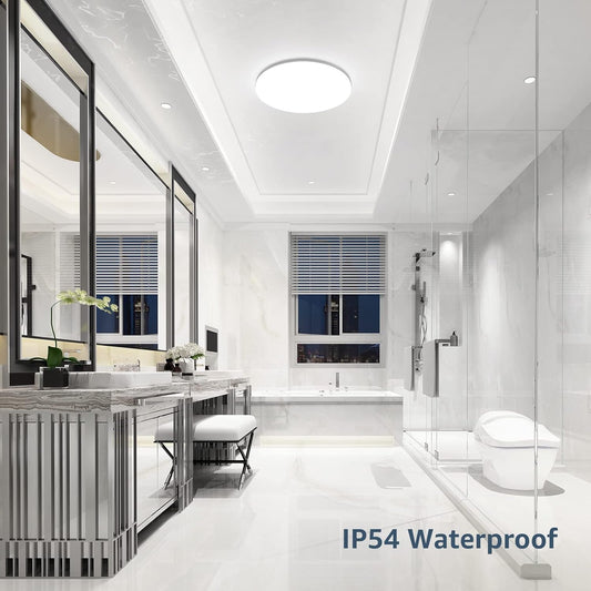 Lepro 24W LED Deckenlampe, LED Deckenleuchte IP54 Wasserfest, 5000K 2400LM Badezimmer Lampe, Rund Badlampe Decke, ideal für Bad Schlafzimmer Flur Küche Wohnzimmer , Kaltweiß, Ø28cm [Energieklasse F]