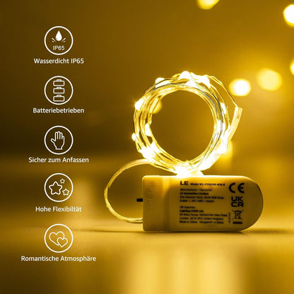 LE Flaschenlicht, 20 LEDs Weinflaschen Lichterkette, 8 Stück 2M Batteriebetrieben Flaschenlichterkette mit Kork, Kupferdraht Lichterketten für Zimmer Außen Innen Weihnachten Party Deko, Warmweiß