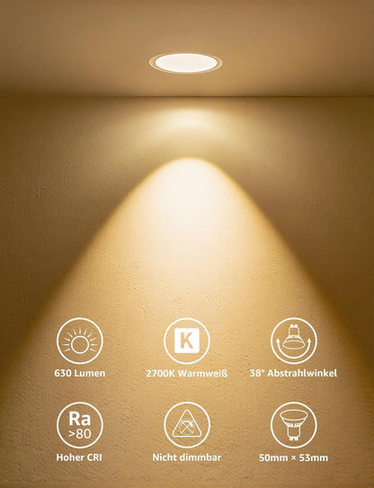 Lepro GU10 LED Warmweiss 6W Lampe, 2700K Warmweiß, 630 Lumen, 38° Abstrahlwinkel, Nicht dimmbar Reflektorlampe, Energiesparendes GU10 LED Leuchtmittel für Wohnzimmer, Küche, Schlafzimmer,4 Stück