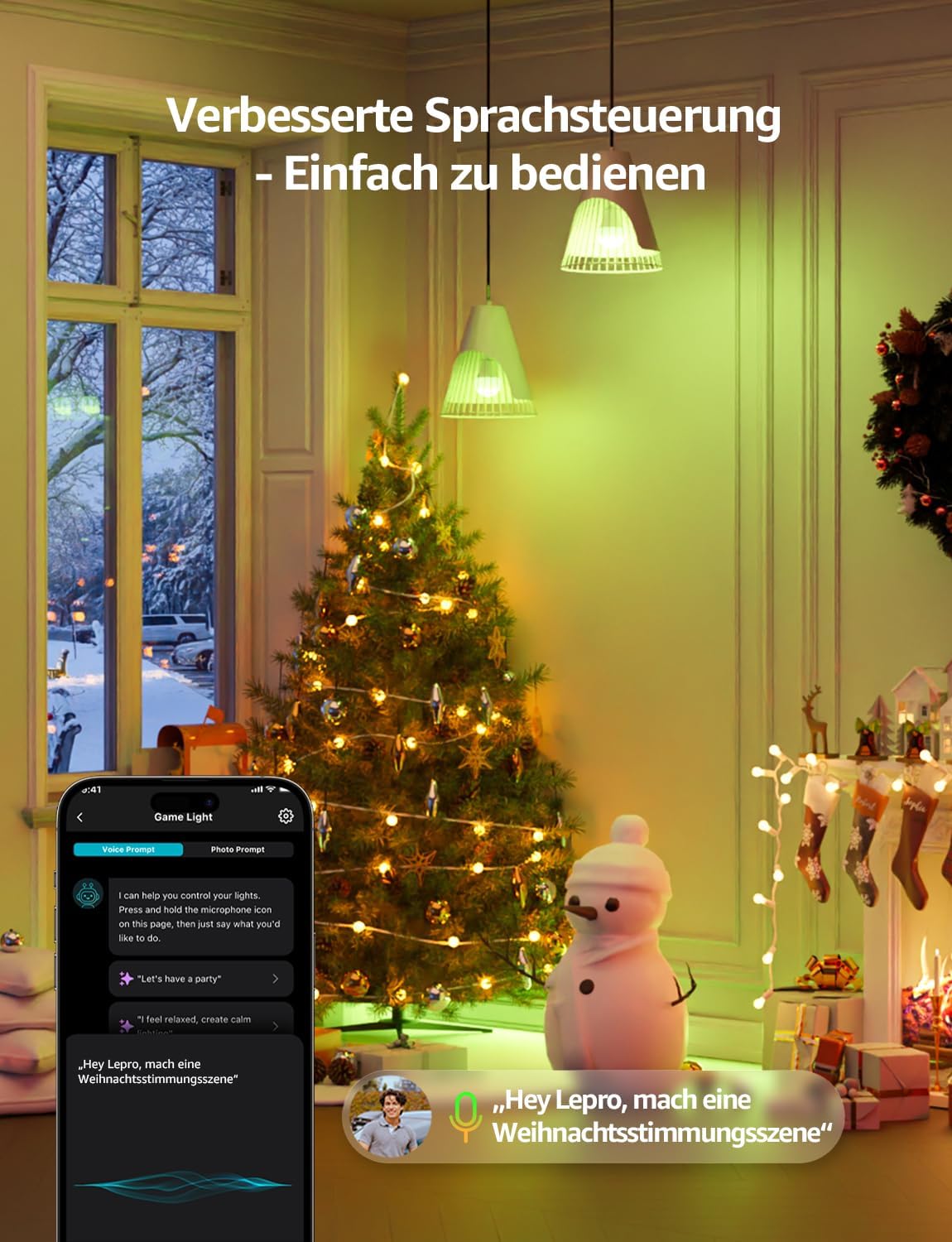 Lepro AI Smart Glühbirne B2, E27 lampe 10W 1100lm Dimmbar, Personalisierter KI-Lichtdesigner, Sprachsteuerung/Musik Sync, WiFi & Bluetooth Smart Bulb, Kompatibel mit Alexa/Google Assistant, 4 Stück