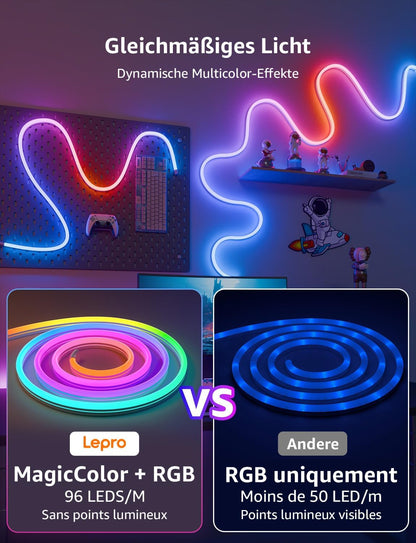 Lepro Neon AI LED Strip 10m, RGB LED Streifen mit App-, Musik- und Sprachsteuerung, kompatibel mit Alexa & Google Assistant, für Wohnzimmer, Gaming, Party,Wanddeko, Personalisierter KI-Lichtdesigner