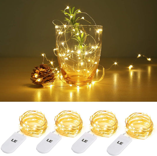 LE LED Lichterkette Batterie 1.2M, 4 x 20er LEDs Lichterketten aus Kupferdraht, IP65 Wasserdicht Drahtlichterkette f¨¹r Weihnachtenbeleuchtung, Party, Garten, Innen, Au?en, Hochzeit Deko, Warmwei?