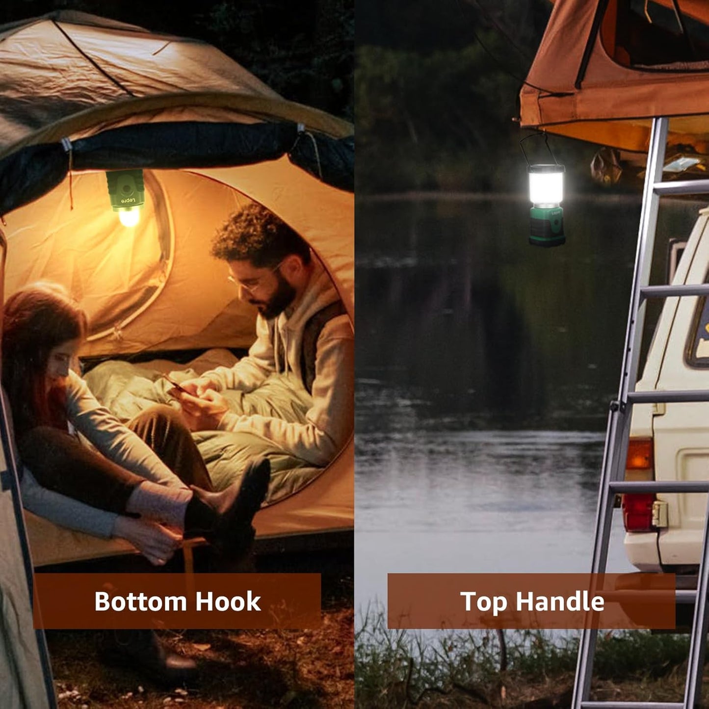 Lepro LED Campinglampe, Mini Camping Laterne, 350LM, 4 Lichtmodi, 3 AA Batterie batteriebetriebene Suchscheinwerfer Camping Lampen mit Bügel & Haken, Batterie nicht enthalten