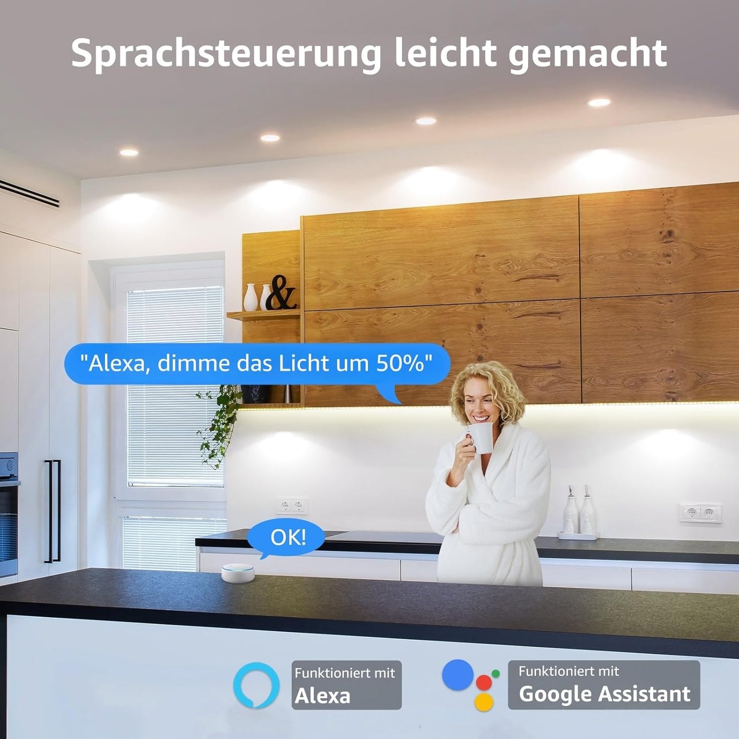 Lepro GU10 Smart Lampe, Wlan Alexa Glühbirnen, Wifi LED Leuchtmittel, 4 Pack (4.5W = 50W, Dimmbare Weiß 2700K-6500K per App oder Sprache), Kompatibel mit Alexa Echo, Google Home