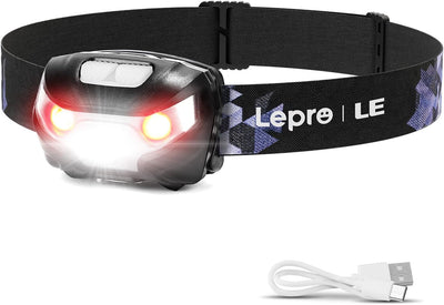 LE Stirnlampe LED Wiederaufladbar, USB Kopflampe 1300 Lux mit Rotlicht& 5 Lichtmodi, IPX4 Wasserdichte Mini Stirnlampe für Kinder Erwachsene, Superhell Headlight für Angeln Laufen [inkl. USB Kabel]