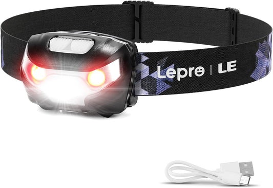 LE Stirnlampe LED Wiederaufladbar, USB Kopflampe 1300 Lux mit Rotlicht& 5 Lichtmodi, IPX4 Wasserdichte Mini Stirnlampe für Kinder Erwachsene, Superhell Headlight für Angeln Laufen [inkl. USB Kabel]