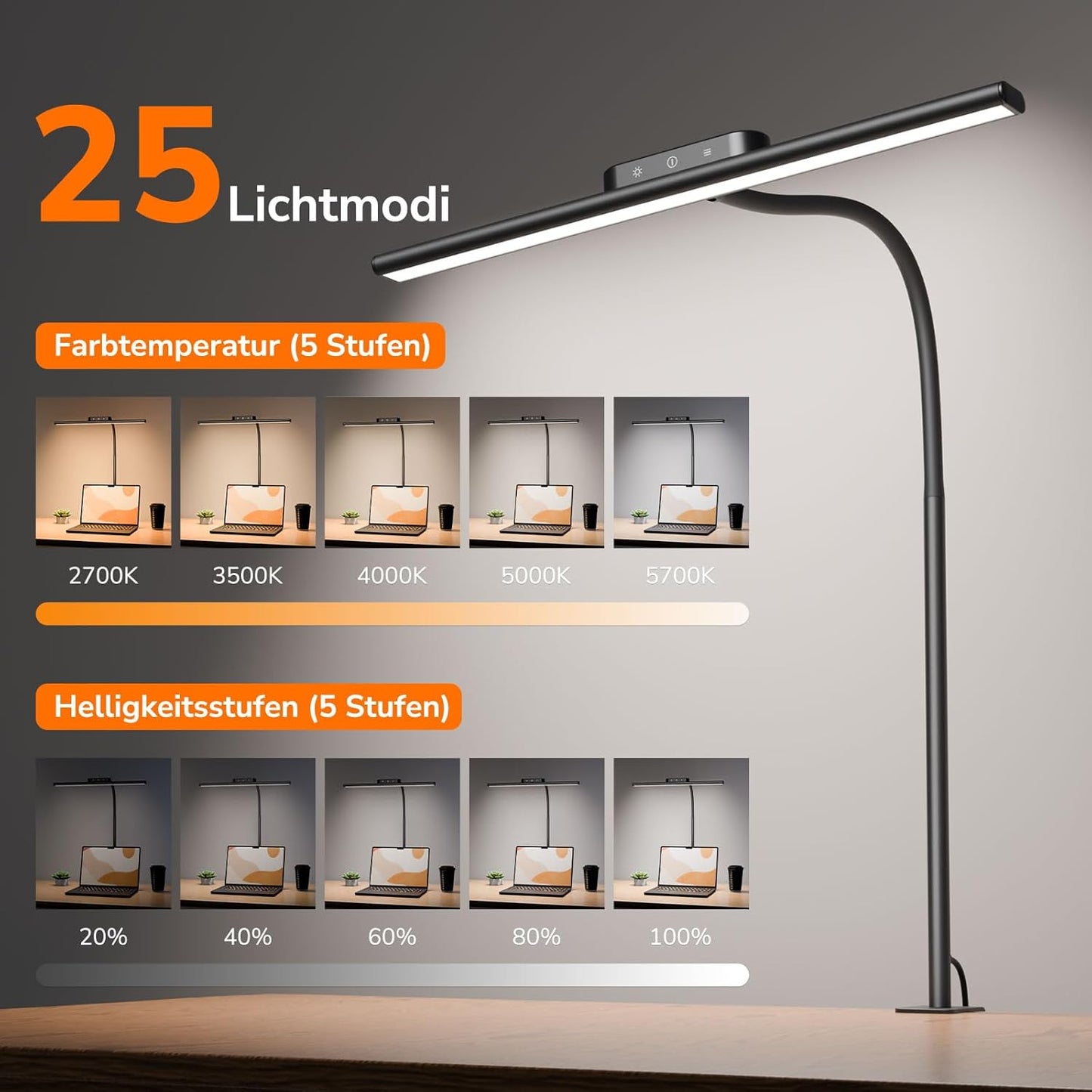 Lepro 11W Schreibtischlampe Dimmbar Black