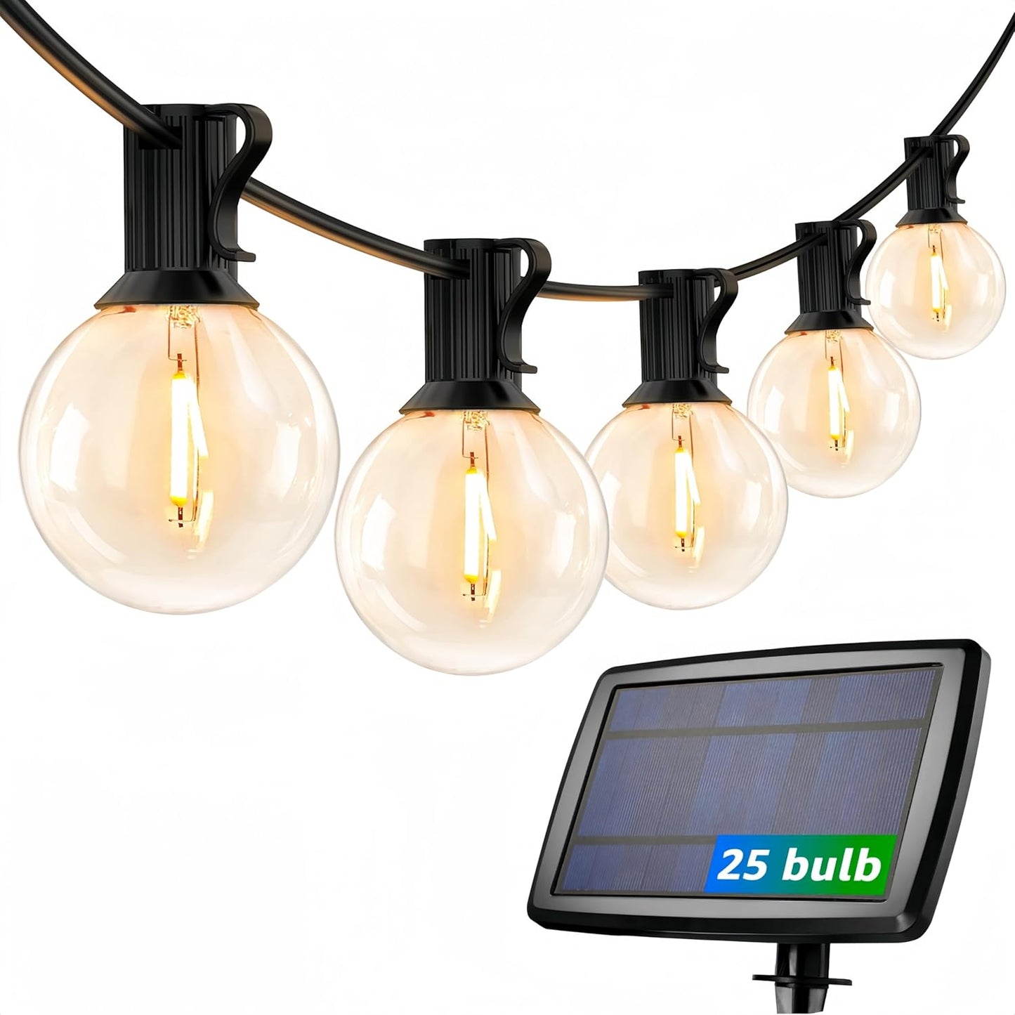 LE Solar Lichterkette Glühbirnen Aussen, 7.62M 25 LEDs G40 Außen Beleuchtung, USB wiederaufladbar, 4 Modus Solarlichterkette für Garten, Hochzeit, Balkon, Haus, Weihnachten Deko, Warmweiß
