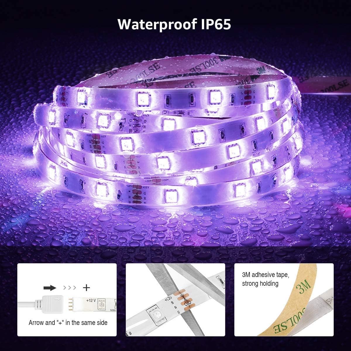 LE LED Strip Smart 5M Wasserdicht, RGB 150 LEDs, 5050 SMD Wifi LED Streifen, 12V, Selbstklebend LED Lichterkette, Flexibel LED Band, LED Leiste, LED Lichtband IP65, Netzteil und Controller enthalten