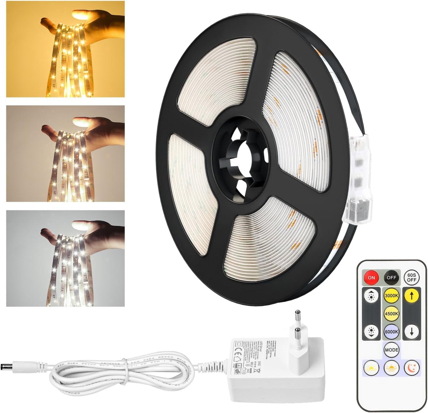 Lepro LED Strip 5M Set Dimmbar,Warmweiß bis Kaltweiß LED Streifen 12V Selbstklebend, Flexibel DIY LED Band, IP20 LED Leiste, 300 LEDs SMD 2835, LED Lichtband für Innen Küche Zimmer Deko