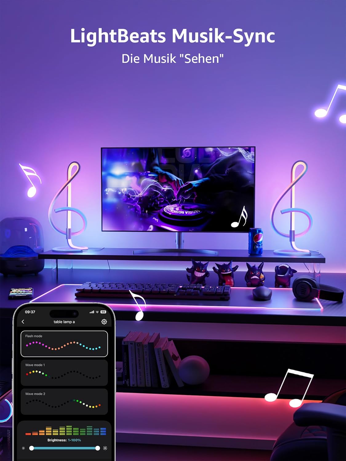 Lepro AI Smart Tischlampe TB2, Personalisierter KI-Lichtdesigner, Musik Sync/APP Sprachsteuerung Tischleuchte, Table Lampe Dimmbar, RGB+IC-Technologie, Kompatibel mit Alexa/Google, Keine Fernbedienung
