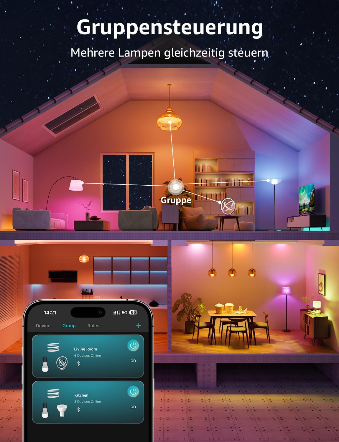 Lepro Al Smart Glühbirne B3, E27 WLAN/Bluetooth Smart Bulb 1521lm Dimmbar, Foto-zu-Licht, Personalisierter KI-Lichtdesigner, Sprachsteuerung/Musik Sync, Kompatibel mit Alexa/Google Assistant, 2 Stück