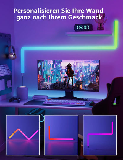 Lepro AI Glide Wall Light WL1, Wandleuchte mit Eingebautes Spracherkennung, Musik Sync, unterstützt Alexa & Google Assistant, KI-Lichtdesign-Assistent für Gaming Party Wand Deko, 8 Stück und 4 Ecke