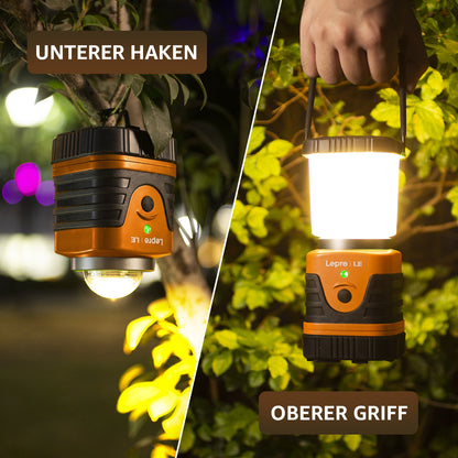 LE Campinglampe wiederaufladbare, 4 Helligkeiten Dimmbar Orange| Superhell Tragbar Suchscheinwerfer mit Bügel und Haken, Notfallleuchte für Stromausfällen, Wandern, Notfall, Ausfälle usw [Energieklasse A]