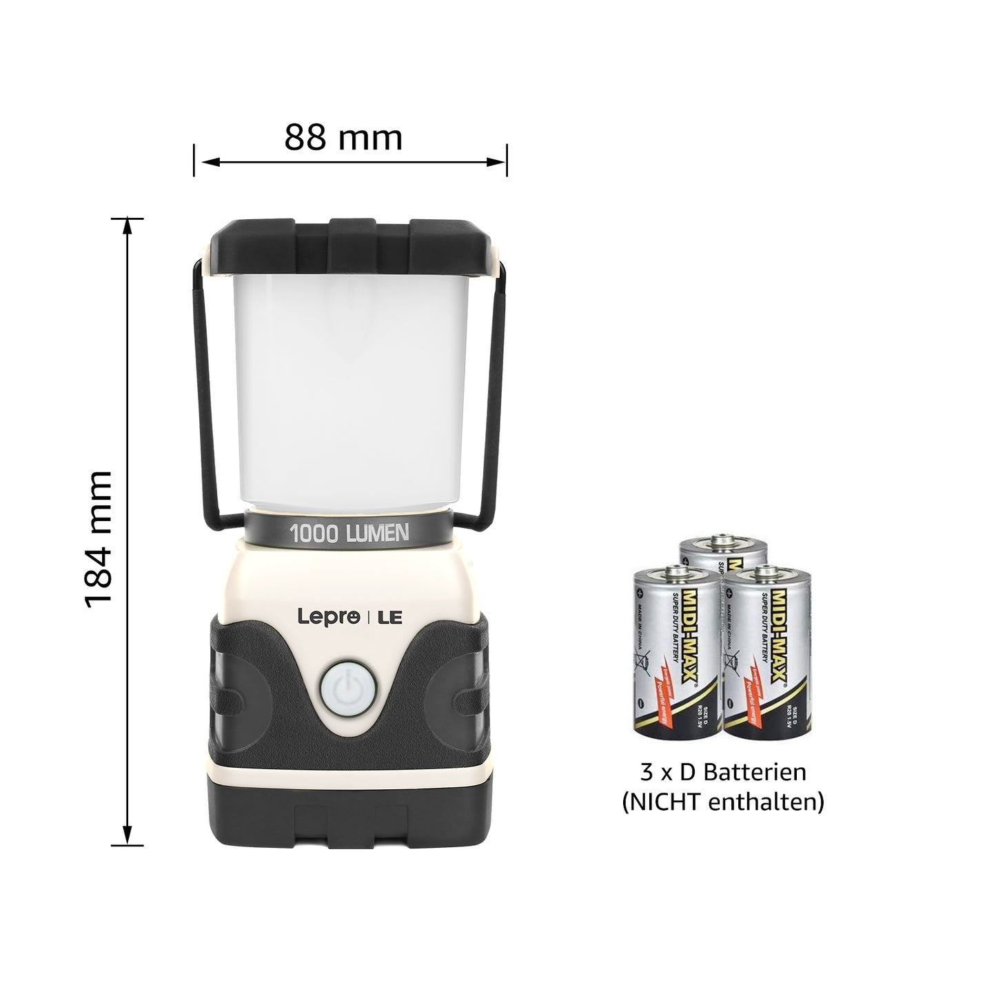 LE LED Campinglampe, Ultra Hell 1000 Lumen, 4 LeuchtmodiI Dimmbar Suchscheinwerfer, Batteriebetrieben Notfallleuchte für Stromausfällen, Wandern, Notfall, Ausfälle und so weiter, 1 Stück, White