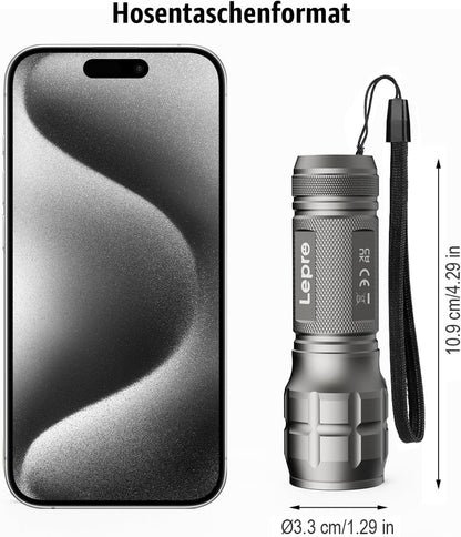 Lighting EVER LED Taschenlampe Klein, Extrem Hell & Zoombar Mini Taschenlampen Batteriebetrieben f¨¹r Kinder, Wasserdichte Handlampe f¨¹r Camping, Outdoor, Notf?lle (2er-Pack in Gunmetal)