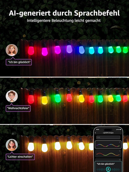 Lepro ZB1 AI LED Lichterkette Außen 30m, RGB+Warmweiß Smarte LED S14 WLAN Glühbirnen,App-Steuerung,Funktioniert mit Alexa&Google,IP65,Personalisierter KI-Lichtdesigner,ohne Fernbedienung, 30 LEDs
