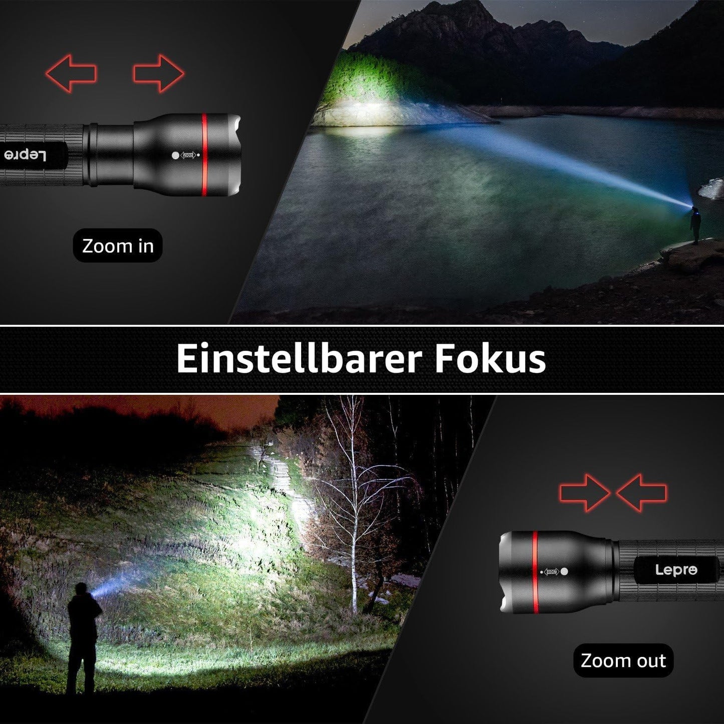 Lepro LED Taschenlampe, LE2000 Extrem Hell LED Taschenlampen mit 5 Modi, Zoombare Camping Handlampe, wasserdichte Flashlight für Camping, Outdoor, Wandern, Angeln, Geschenk (2 Stück)