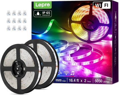 Lepro Smart LED Strip 10M,2x5M,RGB Dimmbar 300 LEDs, LED Streifen Wifi,Wlan LED Band IP65 Wasserdicht,Selbstklebend Superhell Lichtband Lichterkette Stripes Außen, Kompatibel mit Alexa,Google Home