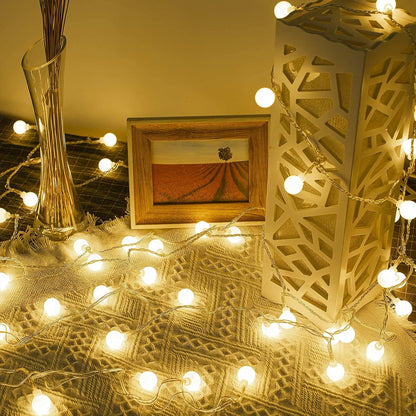 Lepro Lichterkette Kugeln 13M 100 LEDs, Partybeleuchtung Außen 8 Modi, ideale Strom Weihnachtsbeleuchtung für Innen Outdoor Balkon Garten Hochzeit Party Weihnachten Deko, Warmweiß Partylichterkette