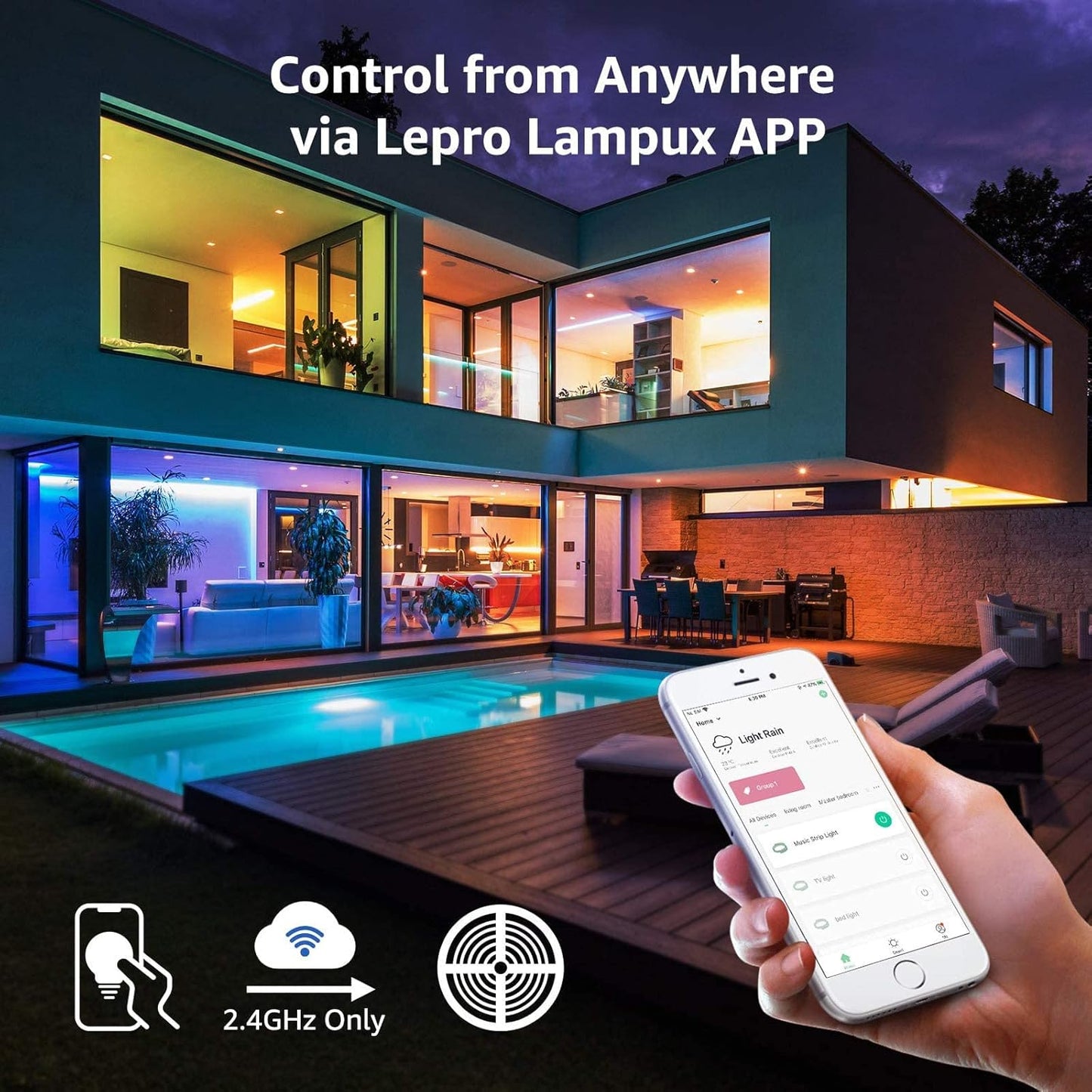 Lepro LED Strip Alexa 10M, 2x5M, RGB Dimmbar 300 LEDs, LED Streifen Wifi, Wlan LED Band,Selbstklebend Superhell Lichtband Lichterkette Stripes mit Fernbedienung, Kompatibel mit Alexa,App,Google Home