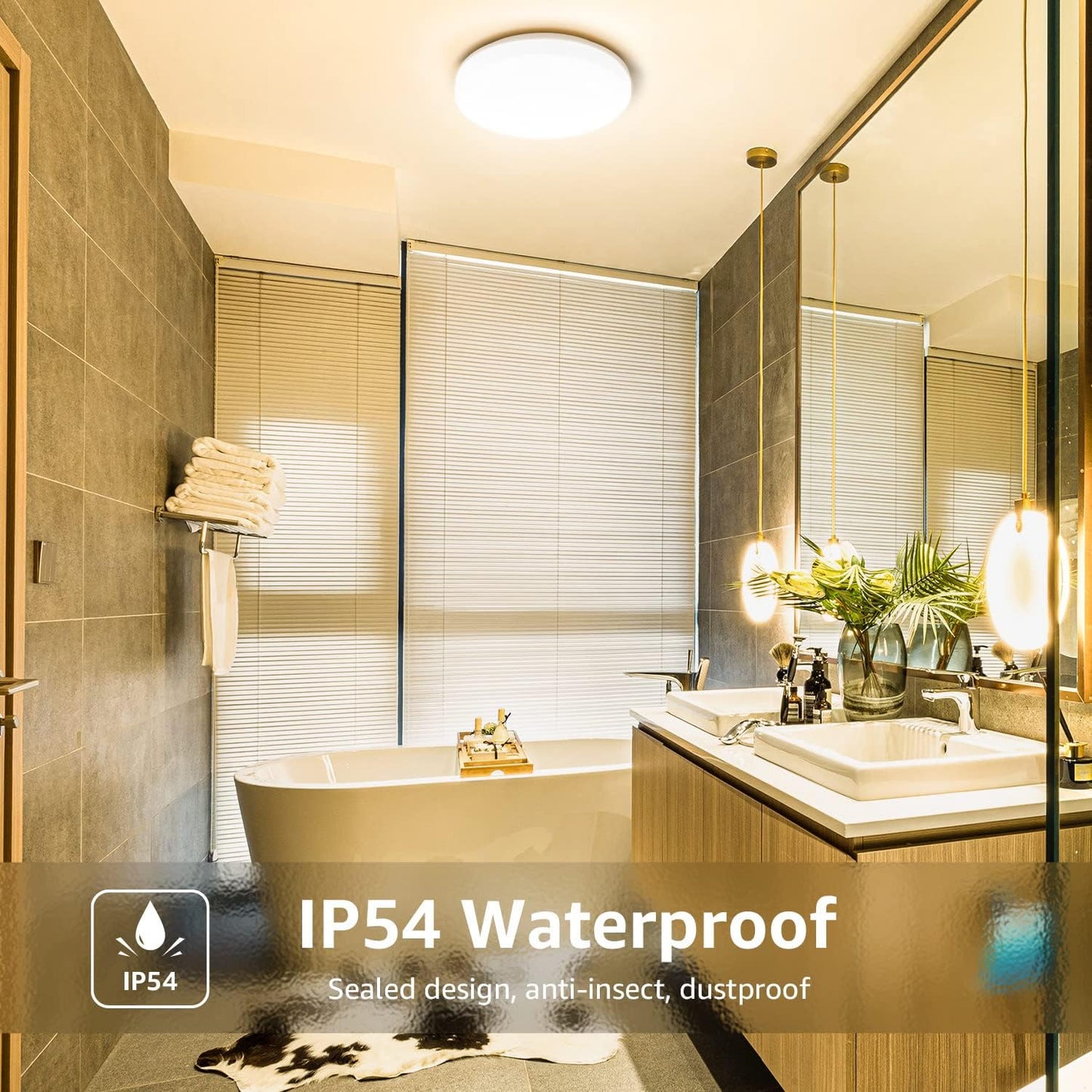 LE Deckenlampe 15W, LED Deckenleuchte IP54 Wasserfest, 3000K 1500LM Badezimmer Lampe, Rund Badlampe Decke, ideal für Bad Schlafzimmer Flur Küche Wohnzimmer Balkon, Warmweiß, Ø22cm