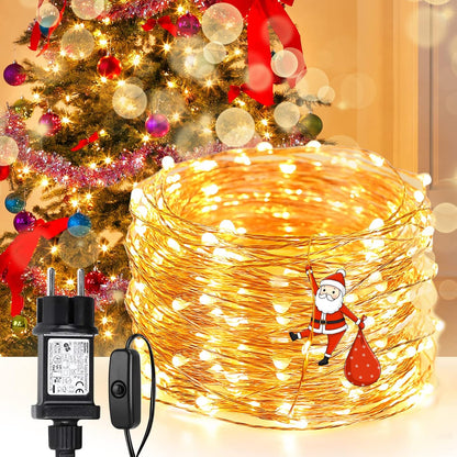 LE 10M LED Lichterkette aus Kupferdraht, 100 LEDs, Wasserdicht IP65, Strombetrieben mit Stecker, ideal für Weihnachtsdeko, Innen, Außen, Weihnachten Party usw. Warmweiß