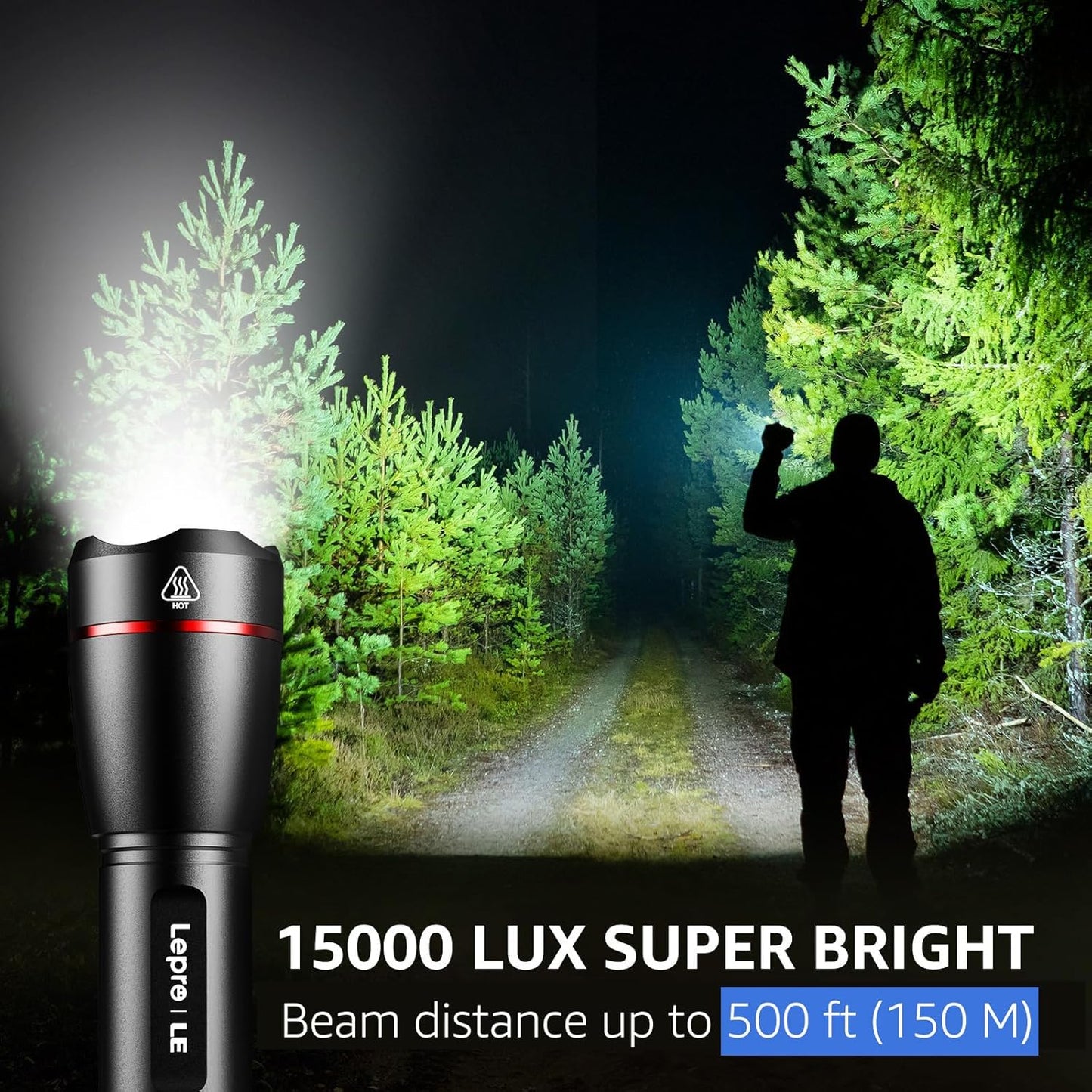 LE LED Taschenlampe Aufladbar USB, Extrem Hell 15000 Lux OSRAM P9 Taschenlampen, IPX4 Wasserdicht Zoombare Handlampe mit 5 Modi, Wiederaufladbare Taktische Taschenlampe für Camping, Outdoor, Wandern
