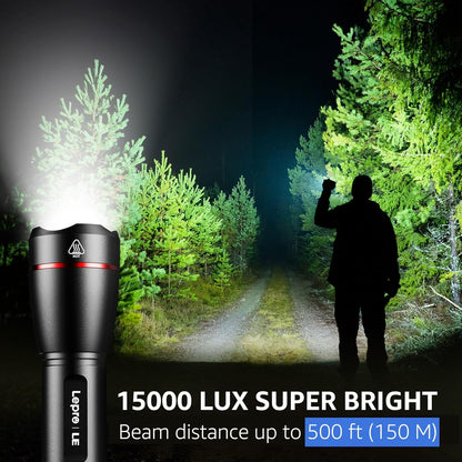 LE LED Taschenlampe Aufladbar USB, Extrem Hell 15000 Lux OSRAM P9 Taschenlampen, IPX4 Wasserdicht Zoombare Handlampe mit 5 Modi, Wiederaufladbare Taktische Taschenlampe für Camping, Outdoor, Wandern