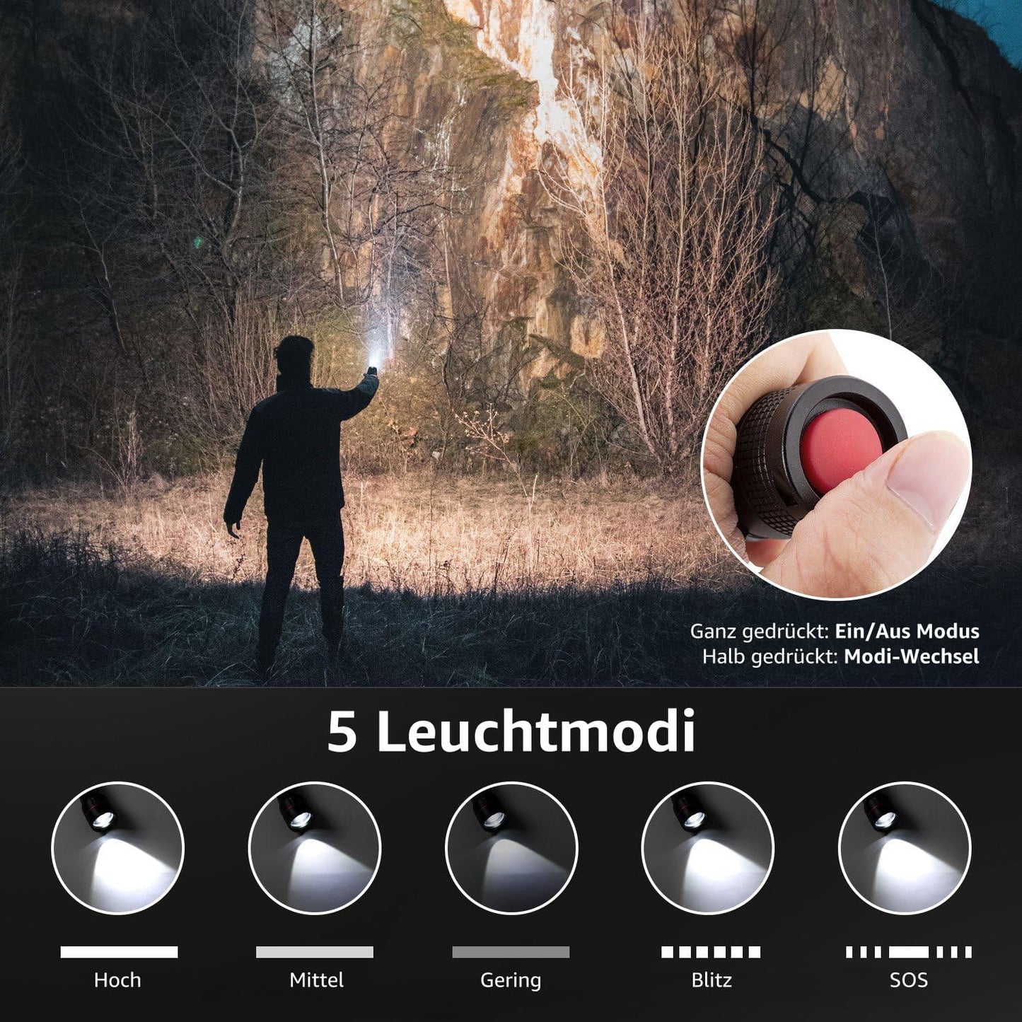 Lepro LED Taschenlampe, LE2000 Extrem Hell LED Taschenlampen mit 5 Modi, Zoombare Camping Handlampe, wasserdichte Flashlight für Camping, Outdoor, Wandern, Angeln, Geschenk (2 Stück)