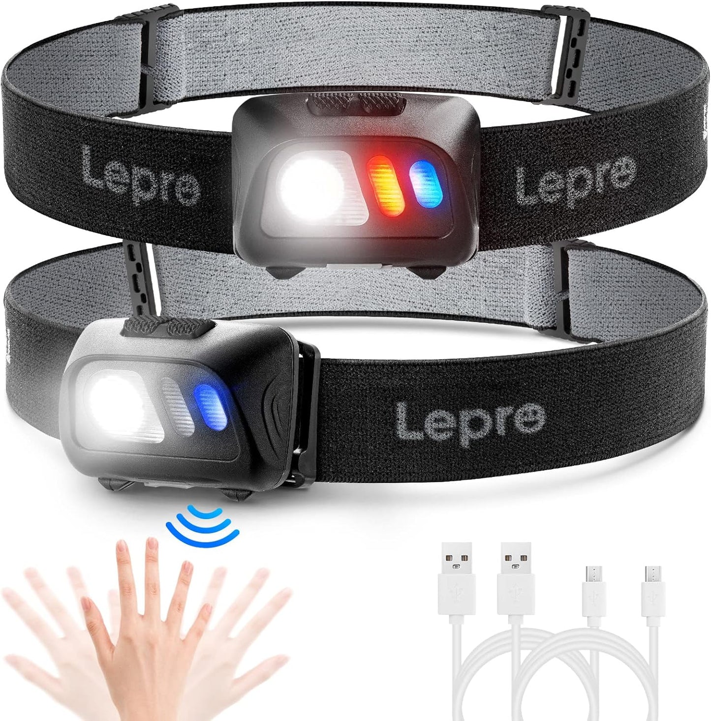Lepro Stirnlampe USB Wiederaufladbar, Ultrahelle 800L LED Kopflampe mit Gestensensor und Rotlicht, 5 Lichtmodi, Wasserdicht Leicht Stirnleuchte, Perfekt fürs Laufen, Joggen, Angeln, Campen