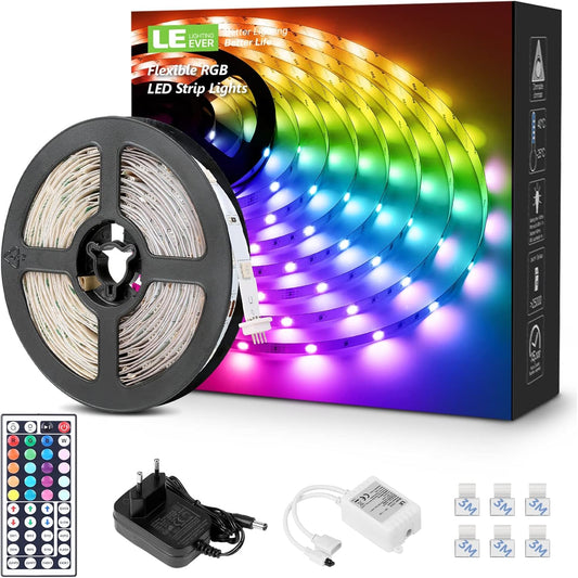 LE LED Strip 5M, RGB LED Streifen 150 5050 SMD LEDs, 12V, Selbstklebend LED Stripes,LED Band Flexibel, LED Leiste Dimmbar Lichterkette mit Fernbedienung Deko für Haus, Party, Küche