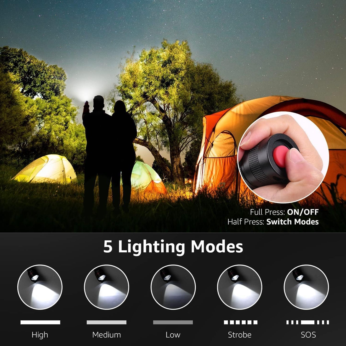 Lepro LED Taschenlampe Extrem Hell, OSRAM LE3000 P9 Batteriebetriebene Taschemlampen, IPX4 Wasserdicht Zoombare Handlampe mit 5 Modi, für Camping, Outdoor, Wandern, 4 AA Batterien(nicht enthalten)