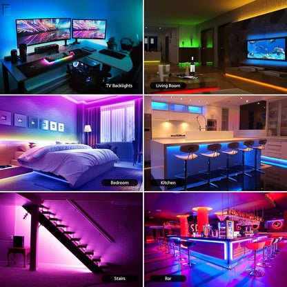 Lepro Smart LED Strip 5M Musiksteuerung,Wifi LED Streifen RGB Dimmbar, Wlan LED Band,Superhell Lichtband Selbstklebend,Farbwechsel Lichterkette mit Fernbedienung,Kompatibel mit Alexa,App,Google Home