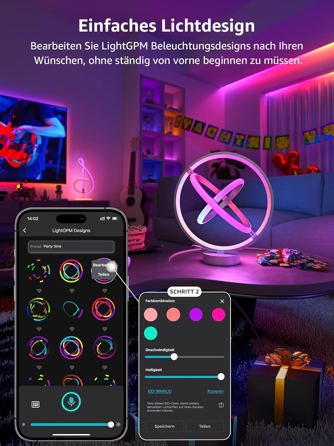 Lepro AI Smart Tischlampe TB1, Personalisierter KI-Lichtdesigner, Musik Sync/APP Sprachsteuerung Tischleuchte, Table Lampe Dimmbar, RGB+IC-Technologie, Kompatibel mit Alexa/Google, Keine Fernbedienung