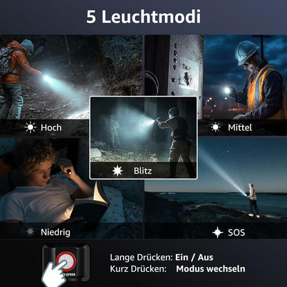 Lepro Taschenlampe LED Aufladbar, USB A-C Klein Taschenlampe Extrem Hell, 5 Lichtmodi, IPX4 Wasserdicht, Zoombare Flashlight f¨¹r Kinder, Camping, Wandern, Notf?lle