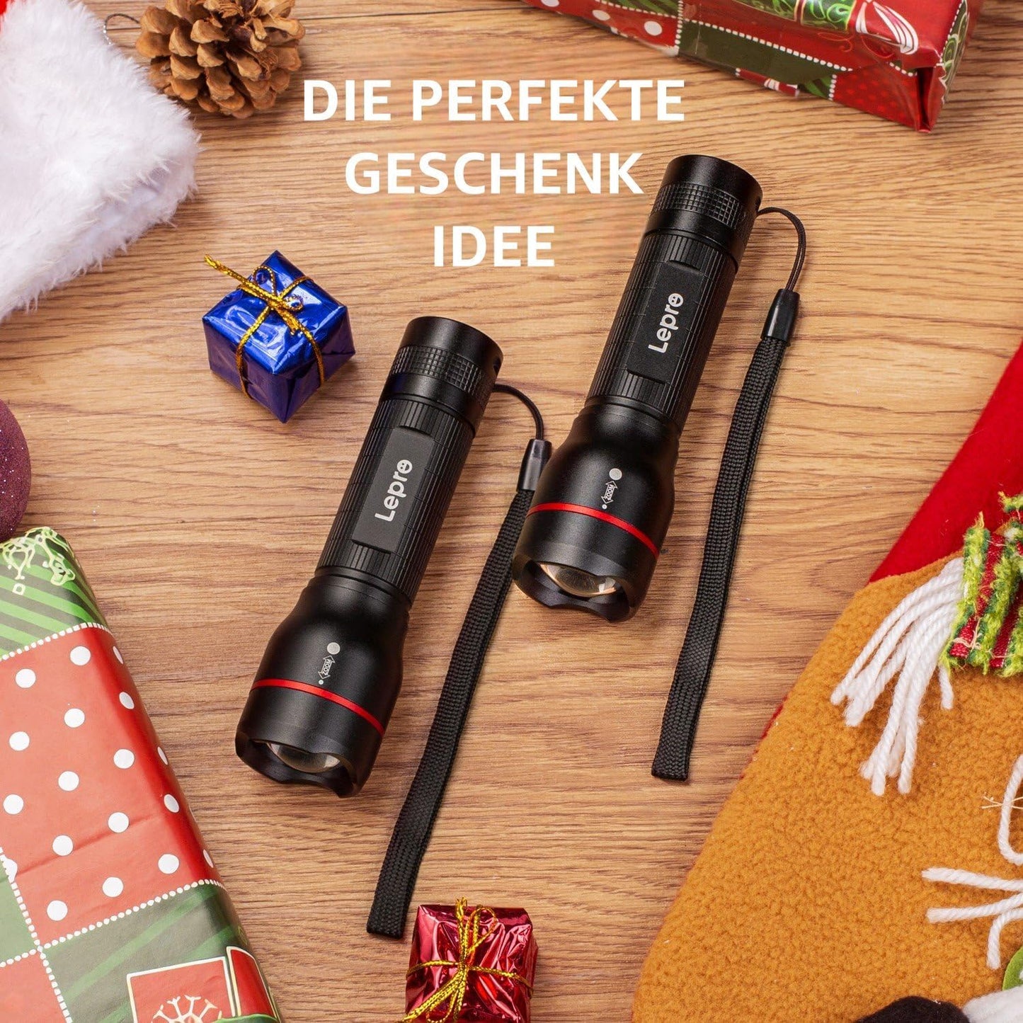 Lepro LED Taschenlampe, LE2000 Extrem Hell LED Taschenlampen mit 5 Modi, Zoombare Camping Handlampe, wasserdichte Flashlight für Camping, Outdoor, Wandern, Angeln, Geschenk (2 Stück)