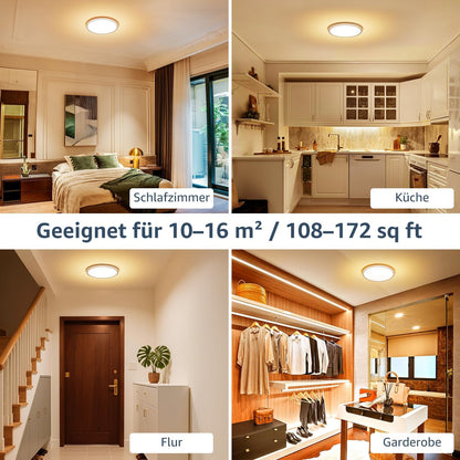 Lepro Deckenlampe 18W, IP44 Wasserfest Deckenleuchte，3000K 1800LM Badezimmer Lampe, Warmweiß Deckenleuchte Badezimmer, ideal Badezimmerlampe Decke für Bad Schlafzimmer Flur Wohnzimmer, Ø22cm, 2 Stücke