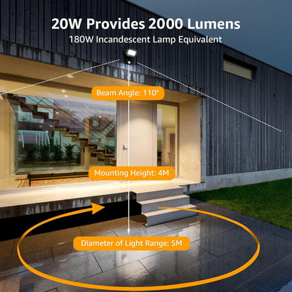 Lepro 20W LED Strahler mit Bewegungsmelder Außen, 1700LM Außenstrahler 5000K Kaltweiß Superhell Scheinwerfer, IP54 Wasserdicht Fluter, Ideale Aussenleuchte für Garten, Innenhöfe, Garage, Haus, Hotel