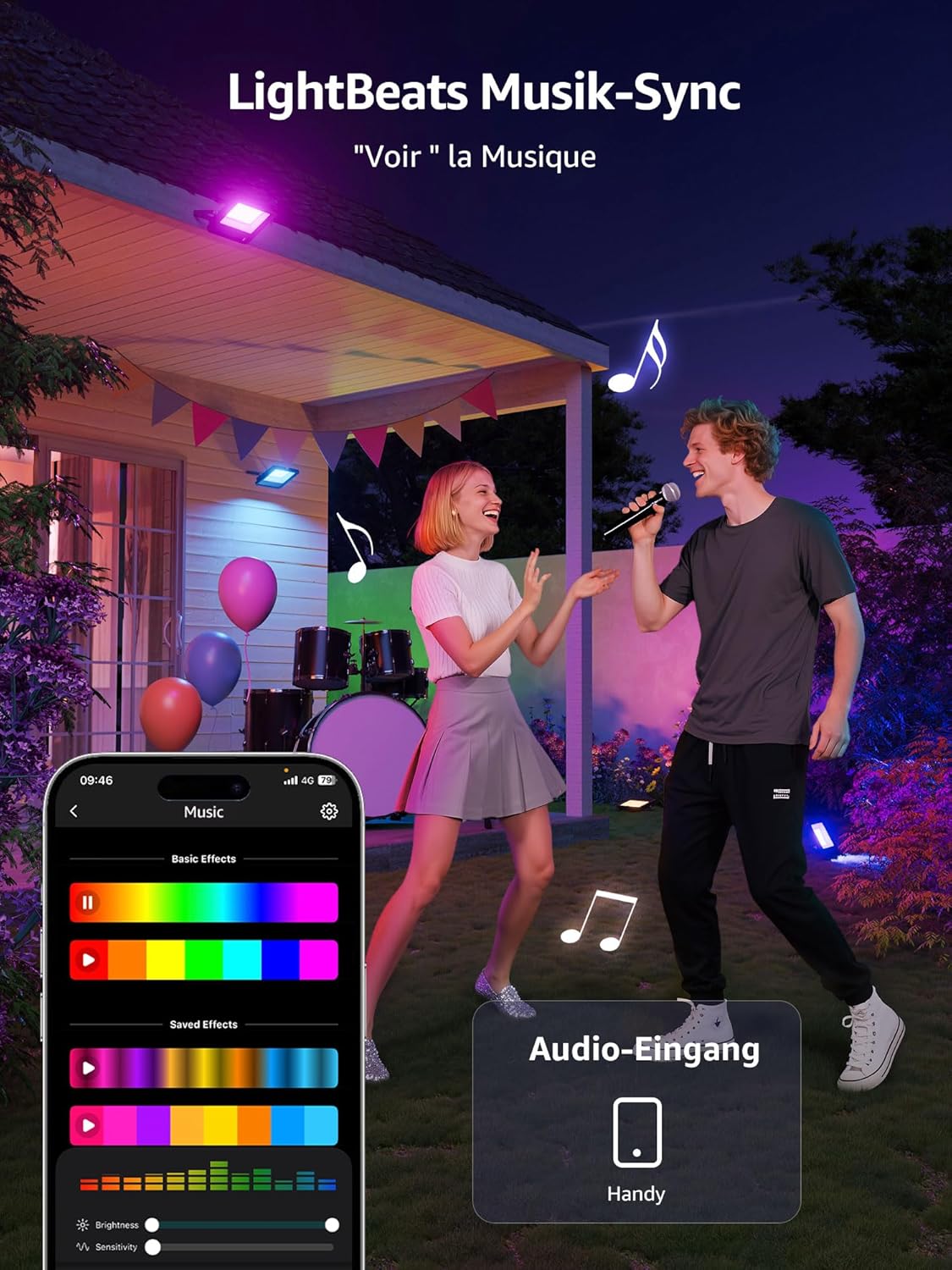 Lepro AI Smart 50W Led Strahler Außen F1, RGB Dimmbar Außenstrahler, Personalisierter KI-Lichtdesigner, Musik Sync/APP Sprachsteuerung, IP65 Wasserdicht Fluter für Garten, Kompatibel mit Alexa/Google
