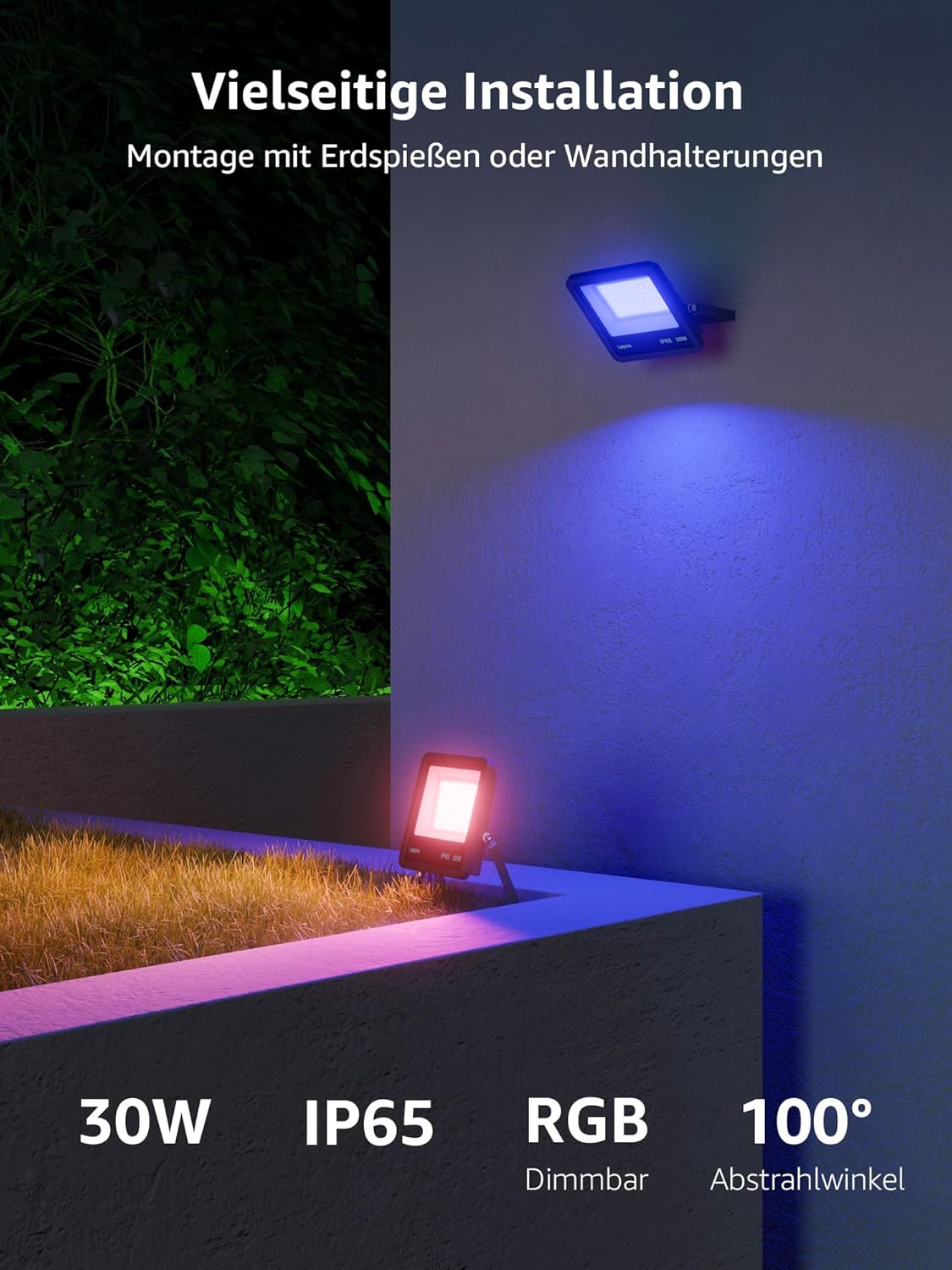 Lepro AI Smart 30W Led Strahler Außen F1, RGB Dimmbar Außenstrahler, Personalisierter KI-Lichtdesigner, Musik Sync/APP Sprachsteuerung, IP65 Wasserdicht Fluter für Garten, Kompatibel mit Alexa/Google