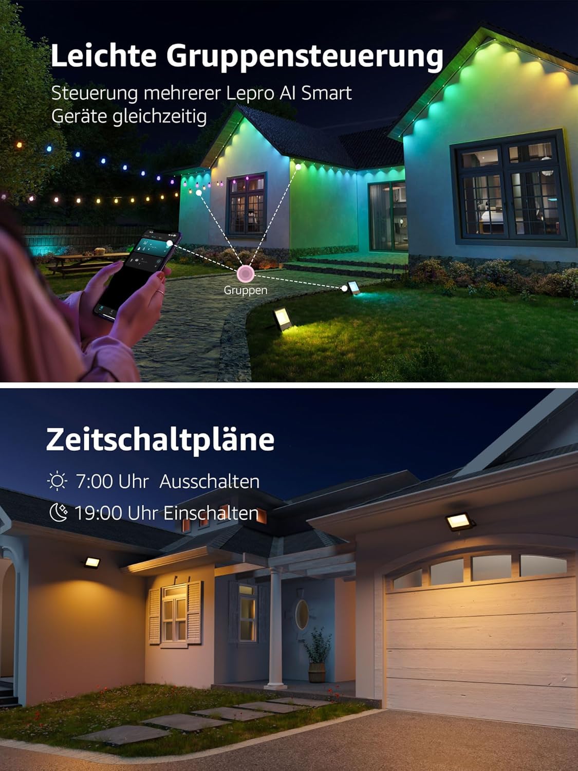 Lepro AI Smart 30W Led Strahler Außen F1, RGB Dimmbar Außenstrahler, Personalisierter KI-Lichtdesigner, Musik Sync/APP Sprachsteuerung, IP65 Wasserdicht Fluter für Garten, Kompatibel mit Alexa/Google