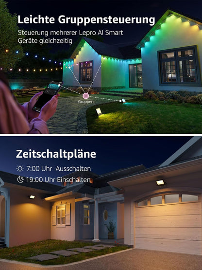 Lepro AI Smart 30W Led Strahler Außen F1, RGB Dimmbar Außenstrahler, Personalisierter KI-Lichtdesigner, Musik Sync/APP Sprachsteuerung, IP65 Wasserdicht Fluter für Garten, Kompatibel mit Alexa/Google