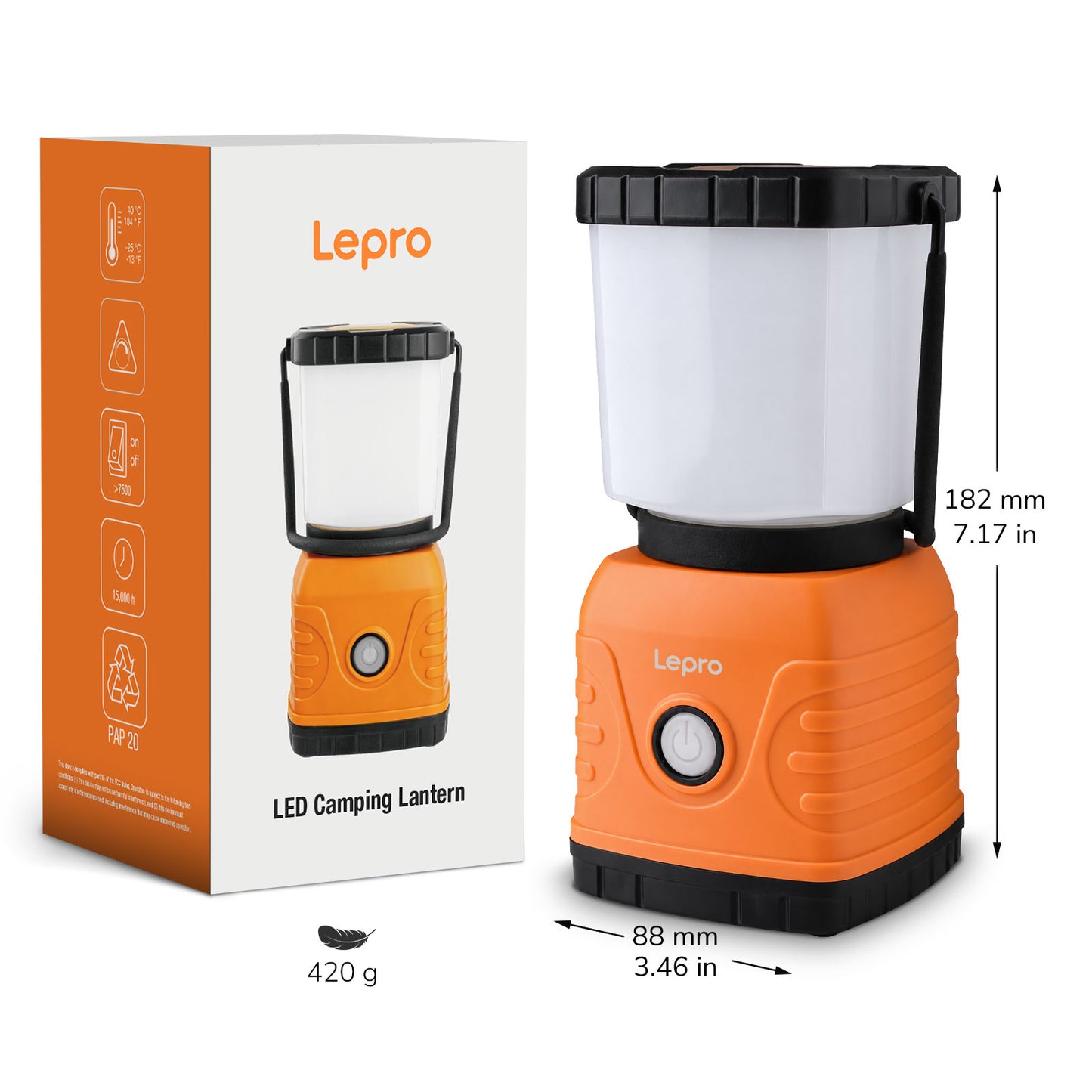 Lepro LED Camping Lampe USB wiederaufladbar, 4 Modi, 1300 Lumen, Orange | Campinglampe mit 3600 mAh Powerbank IPX4,USB-Kabel im Lieferumfang enthalten,für Hurrikan-Notfälle,Wandern,Zuhause und mehr [Energieklasse A]