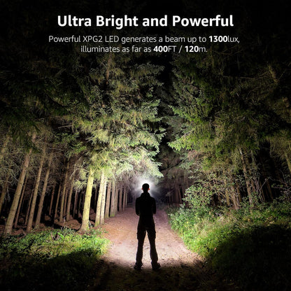 Lepro Stirnlampe, 1300 Lux LED XPG Kopflampe mit 6 Lichtmodi Scheinwerfer und Rotlicht, IPX4 spritzwassergeschütztes Gehäuse, Batteriebetrieben Stirnlampen, Ideal für Camping Joggen, Blau, 2 Stück