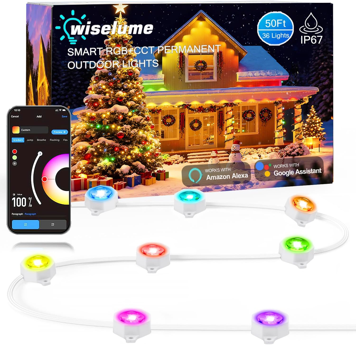 Lepro E1 Permanente Außenleuchte mit 36 LED-Leuchten, intelligenter RGB-Farbwechsel, Traufenlichter, wasserdichte Außenleuchten für Hausverkleidung, App-Steuerung, perfekt für Weihnachten, Urlaub