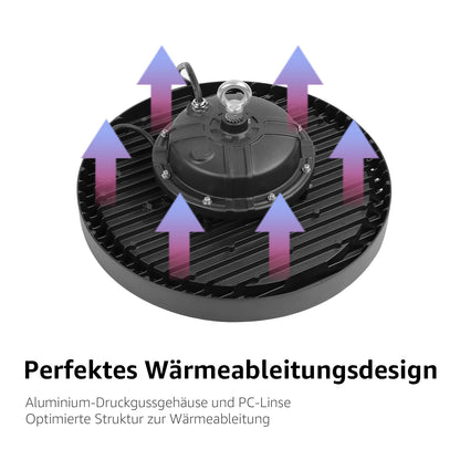 200W LED Hallenstrahler, 140lm/W, IP65 & IK08, 4000K Neutralweiß, Entspricht 500W Halogen, UFO High Bay Licht für Lager, Einzelhandel, Stadien, 5 Jahre Garantie