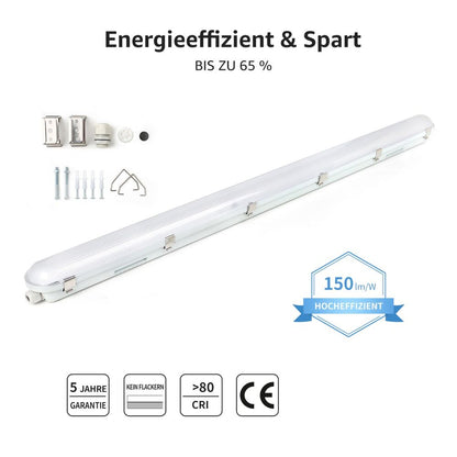 4x 120 cm LED Feuchtraumleuchten, 36W, 5400lm, 4000K Neutralweiß, IP65, Wasserfest für Keller, Werkstatt, Garage, Innen- & Außenbereich